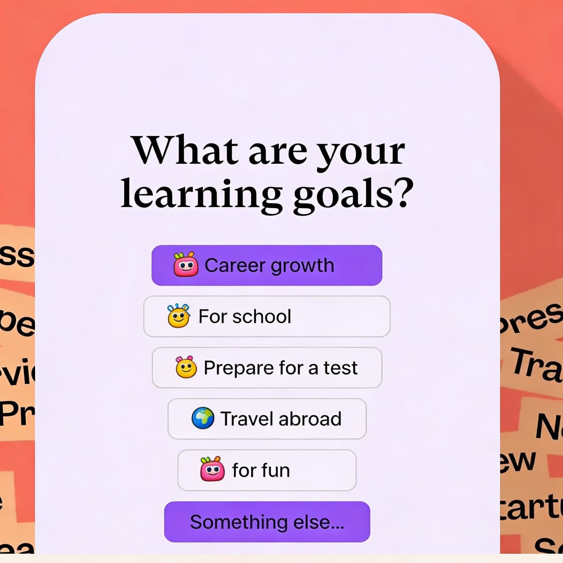 Screenshot of the onboarding goals screen