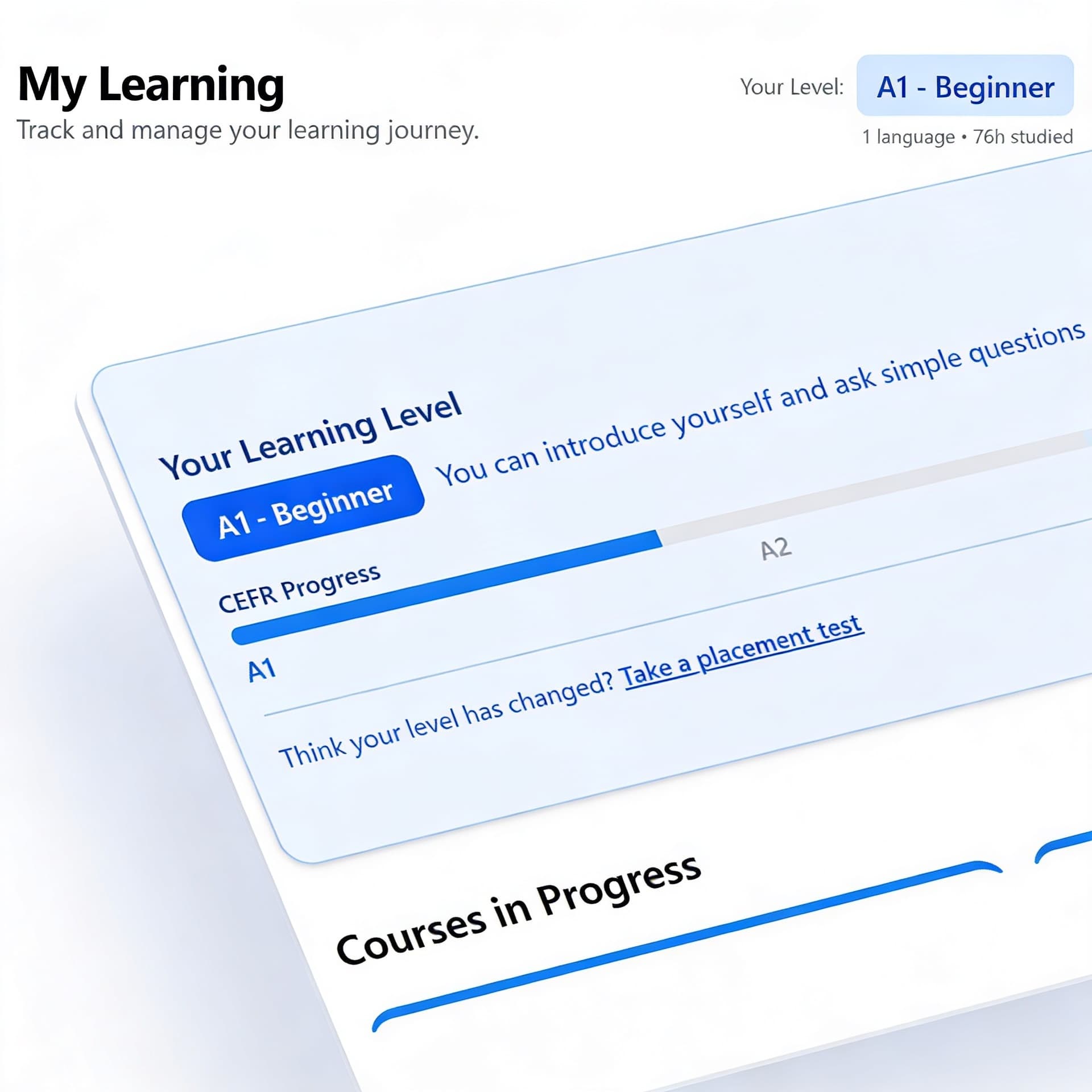 Student progress dashboard showing personalised learning plan