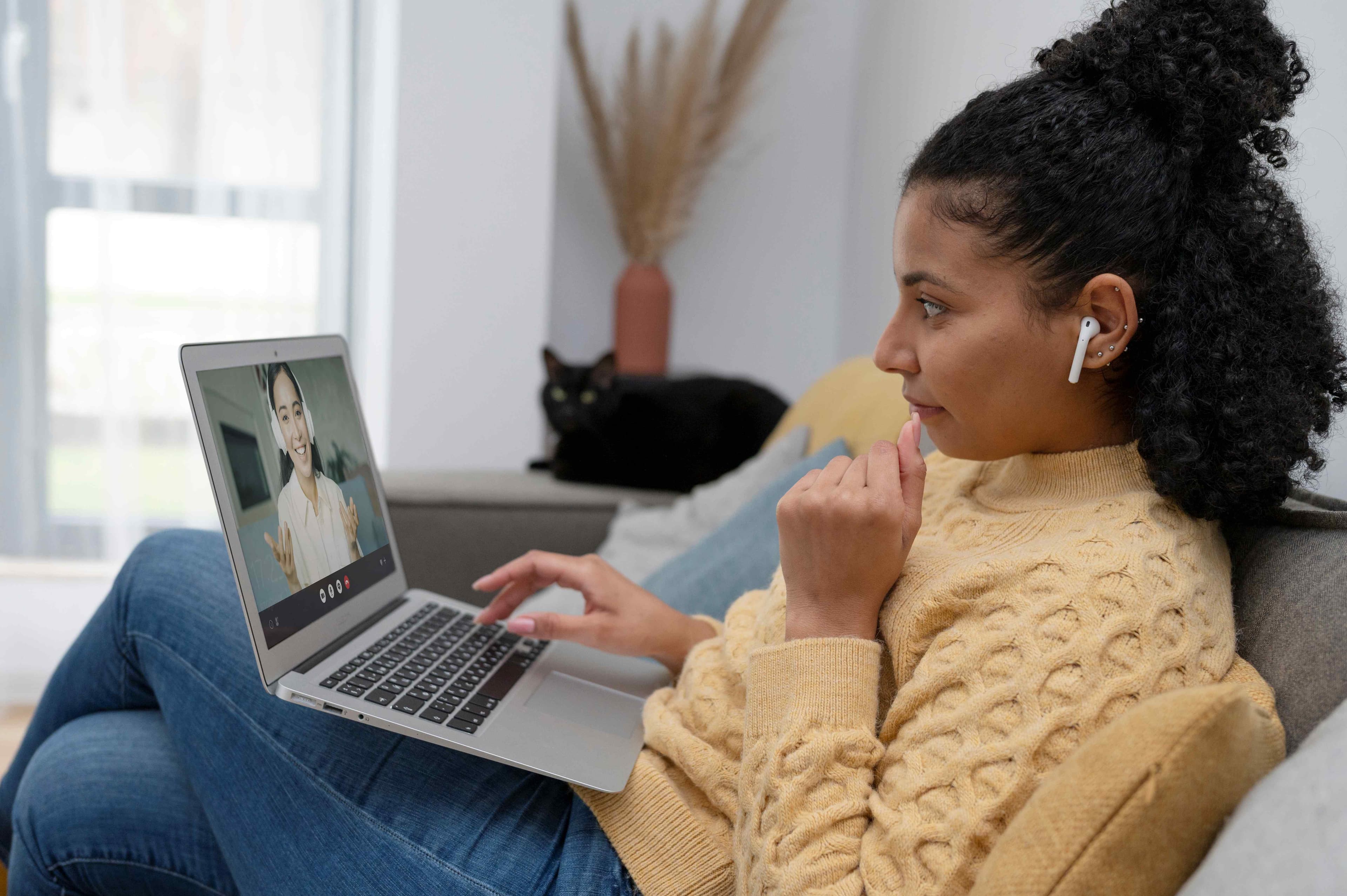 Woman on a video call English lesson with a tutor